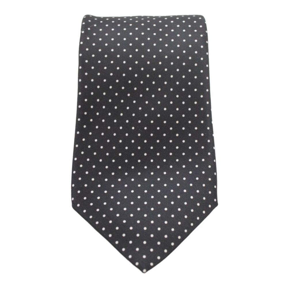 Ralph Lauren Purple Label Mens Classic Width Polka Dot Silk Tie Black White